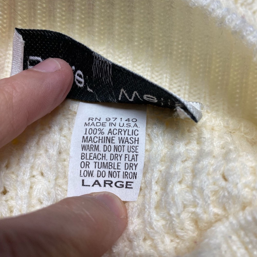 Vintage Baxter & Wells Size Large Ivory Cream Cable Knit Crew Neck Sweater - Picture 13 of 14
